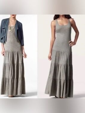 CAbi Resort Gray Tiered Drop Waist Maxi Dress Size Small